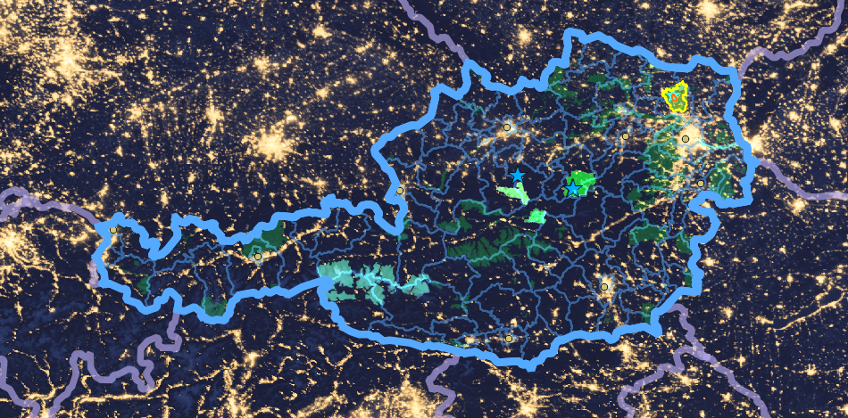 The Alpine Arc and Central Europe at night.  